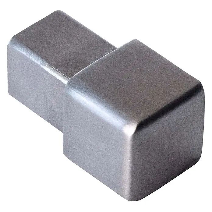 Dalsys Quadroprofil 10mm Endstück Quadratprofil Edelstahl Gebürstet - Edelstahl, Silber, 1 cm - Gebürsteter silberner Metall-Eckverbinder in Quaderform.