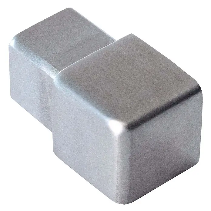 Dalsys Quadroprofil 12,5mm Endstück Quadratprofil Edelstahl Gebürstet - Edelstahl, Silber - Silbergrauer gebürsteter Metall-90-Grad-Eckverbinder.