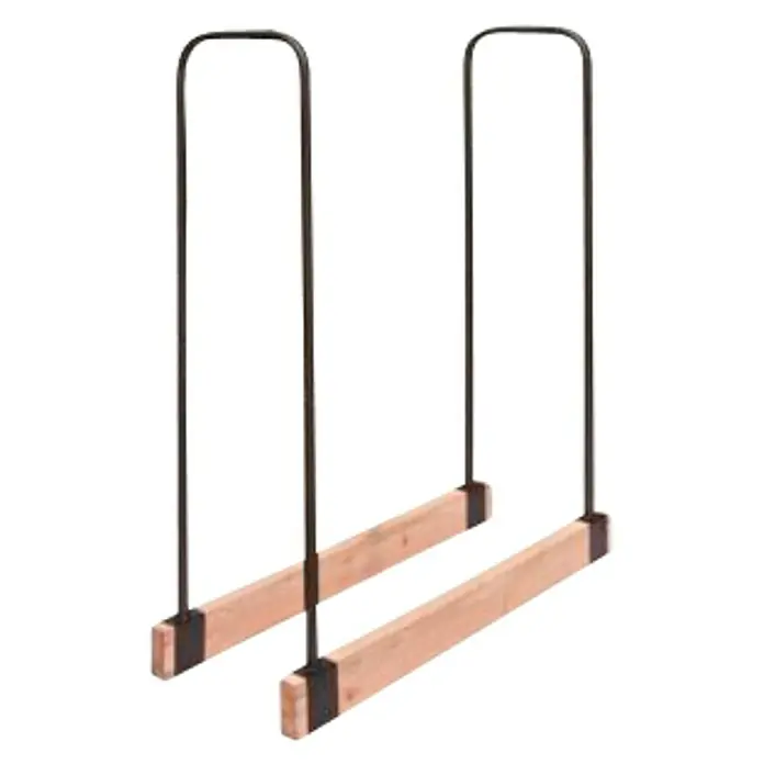 Lienbacher Estantería de madera - L x An x Al: 34 x 90 x 119 cm, Negro - Vista detallada de dos barras paralelas con base de madera y asas metálicas delgadas, curvas y negras para uso doméstico.