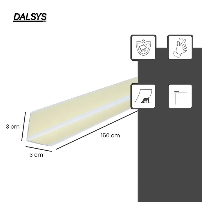 Dalsys Winkelleiste 150cm Winkelprofil selbstklebend 30 x 30mm Eckwinkel PVC Weiß -  - Beiges L-förmiges Eckprofil, 3 cm x 3 cm x 150 cm, zum Kantenschutz.