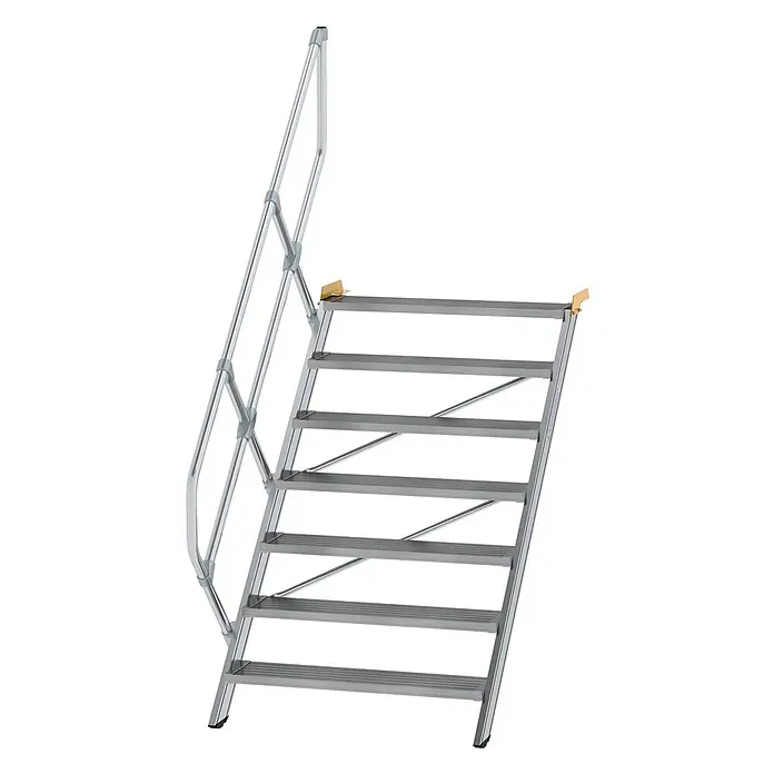 Munk Außentreppe Treppe 45° inkl. einen Handlauf, 1000mm Stufenbreite, 7 Stufen -  - Aluminium-Zugangstreppe mit Handlauf und rutschfesten Stufen.