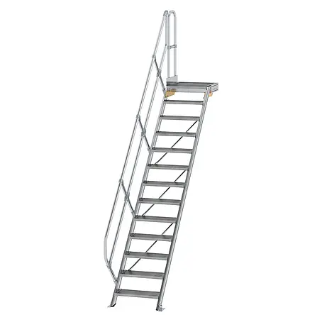 Munk  Außentreppe Treppe mit Plattform 45° inkl. einen Handlauf, 600mm Stufenbreite, 13 Stuf
