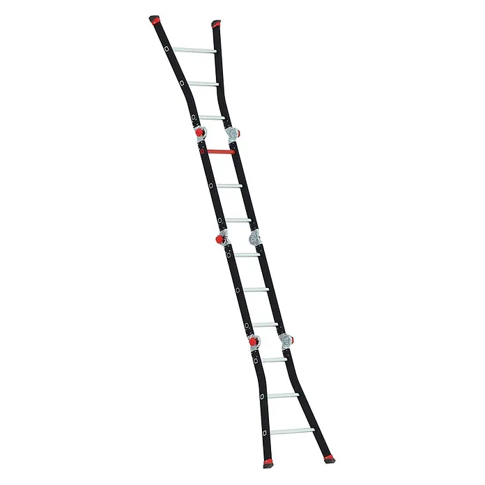 Altrex Mehrzweckleiter Varitrex Pro+ Vielzweckleiter 4x3 Sprossen - Arbeitshöhe: 4.350 m - Gelenkige Mehrzweckleiter mit schwarzen Holmen, silbernen Sprossen und roten Akzenten für flexiblen Einsatz.
