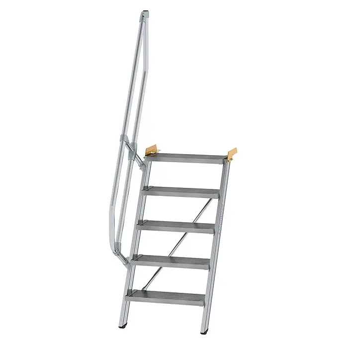 Munk Raumspartreppe Treppe 60° inkl. einen Handlauf, 600mm Stufenbreite, 5 Stufen -  - Modulare Zugangsleiter aus grauem Aluminium mit 5 Stufen und Handlauf für sicheren Einstieg.