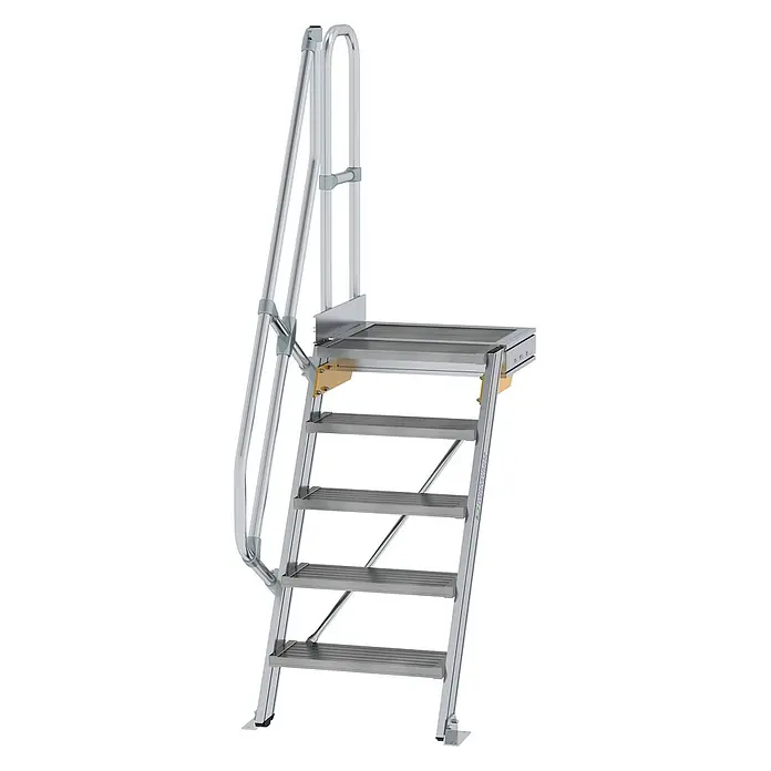 Munk Raumspartreppe Treppe mit Plattform 60° inkl. einen Handlauf, 600mm Stufenbreite, 5 Stufe - Breite: 107 cm - Modulare Aluminiumtreppe mit rutschfesten Stufen, stabiler Plattform und robusten Handläufen für sicheren Zugang.