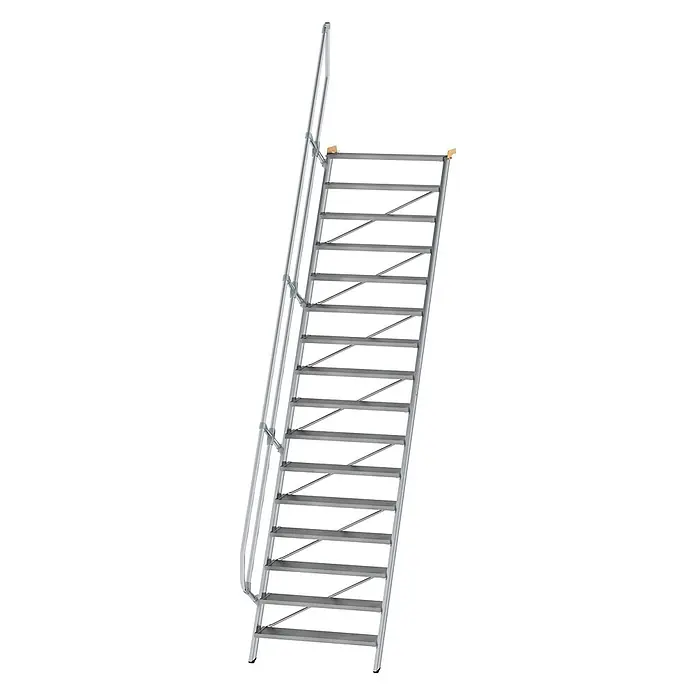 Munk Raumspartreppe Treppe 60° inkl. einen Handlauf, 1000mm Stufenbreite, 16 Stufen -  - Silberne Metall-Zugangstreppe mit Handlauf und rutschfesten Stufen.
