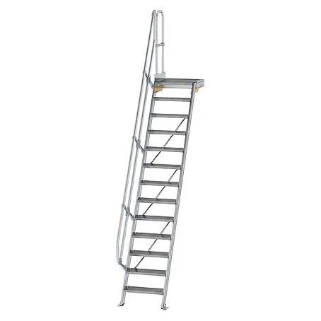 Munk  Raumspartreppe Treppe mit Plattform 60° inkl. einen Handlauf, 600mm Stufenbreite, 13 Stuf