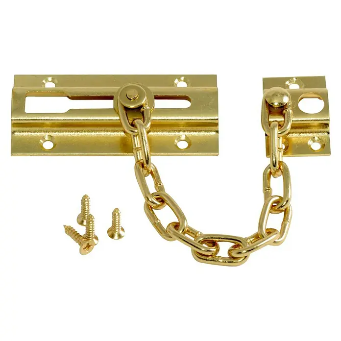 Micel Cadena de puerta RT2 - L x An: 85 x 38 mm, Latón - Cadena de seguridad para puerta de latón con tornillos para mejorar la seguridad de la entrada.