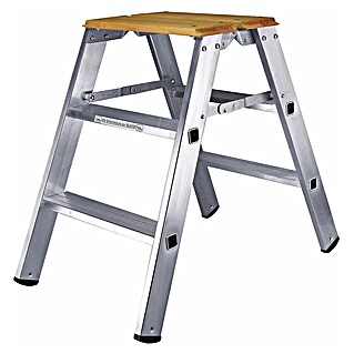 Iller Leiter Stehleiter Montagetritt, beidseitig begehbar mit großer Standfläche 2x3 Stufen und 2 (Anzahl Tritte: 3 Stk., Arbeitshöhe: 2.700 m, Aluminium)