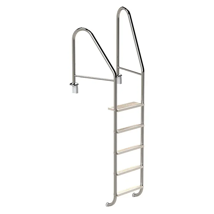 Ideal Eichenwald Anlegeleiter Poolleiter Modell 07 Marina Öffentlich Einbauhalterung Beckentiefe 1620mm - Anzahl Tritte: 5 Stk., Belastbarkeit: 120 kg, Edelstahl - Edelstahl-Schwimmbadleiter mit fünf rutschfesten Stufen und gebogenen Handläufen.