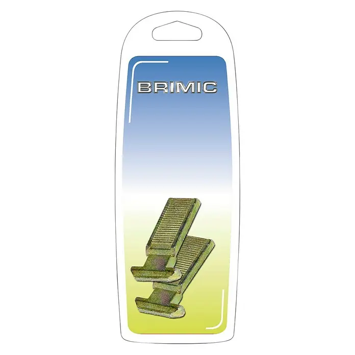 Micel Pestillo 6819-2 - L x An: 32 x 22 mm, Bicromatado - Detalle de un paquete de pastillas de freno BRIMIC, ideal para reparaciones de bicicletas. El juego incluye dos pastillas.