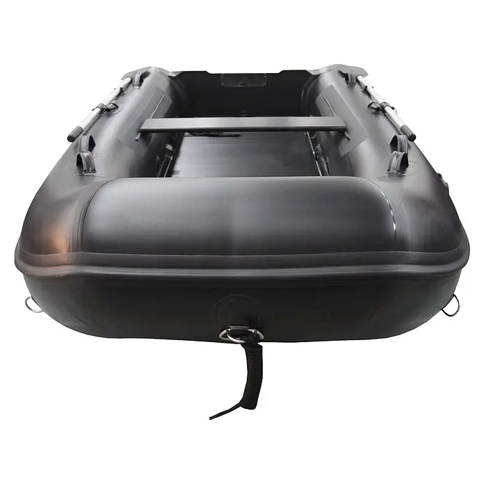 Tohatsu Schlauchboot Allroundmarin T320 - L x B: 325 x 169 cm, Geeignet für: Max. 4 Personen, Nutzlast: 750 kg - Schwarzes Schlauchboot mit Rudern, einer Sitzbank und einem Bug-Zugring.