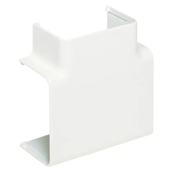 Legrand Derivación T clima - Blanco, An x Al: 10 x 6 cm, Plástico - Imagen de una esquina de conducto de cable blanco, ideal para una gestión ordenada de cables y protección en interiores.