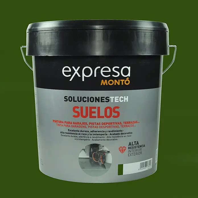 Montó Pintura para suelos Expresa - Verde, 12 l, Mate sedoso - Cubo de pintura para suelos Expressa Montó, ideal para garajes, pistas deportivas y terrazas. Ofrece alta resistencia y un acabado decorativo.