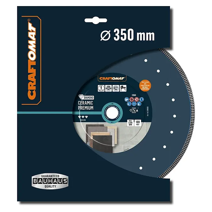 Craftomat Diamant-Trennscheibe Ceramic Premium - Durchmesser Scheibe: 350 mm, Bohrung: 25,4 mm - 30 mm - Diamanttrennscheibe für Keramik und Feinsteinzeug, 350 mm Durchmesser. Für Fliesen bis 10 mm Dicke.