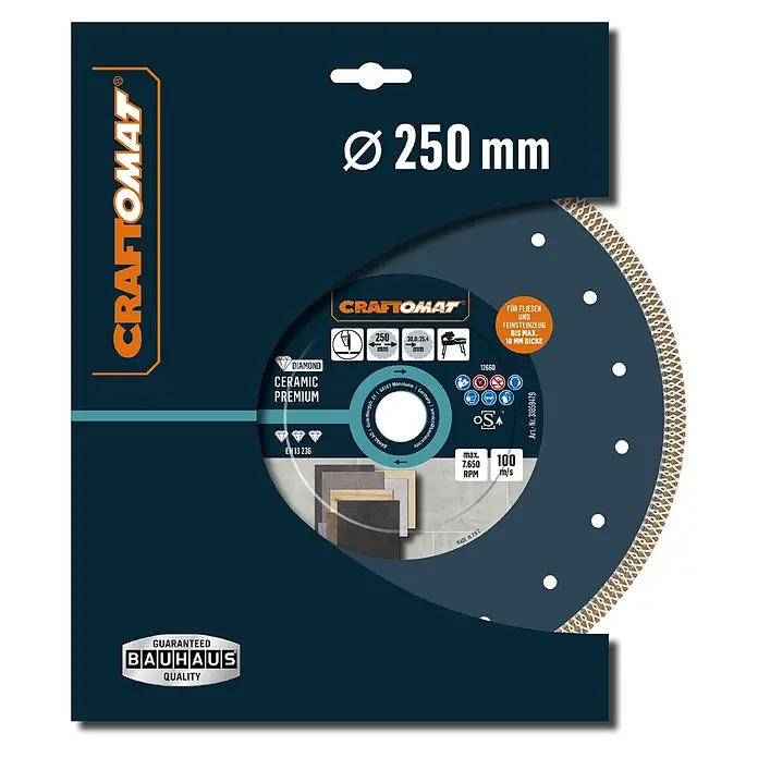 Craftomat Diamant-Trennscheibe Ceramic Premium - Durchmesser Scheibe: 250 mm, Bohrung: 25,4 mm - 30 mm - Craftomat 250mm Diamant-Keramik-Trennscheibe Premium für Fliesen und Feinsteinzeug.