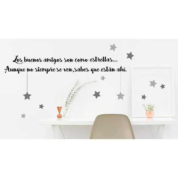 Vinilo de pared Buenos amigos - 68 x 24 cm, Negro, Plástico - Vinilo adhesivo de pared con estrellas y una cita sobre la amistad, ideal para decorar habitaciones juveniles e infantiles.