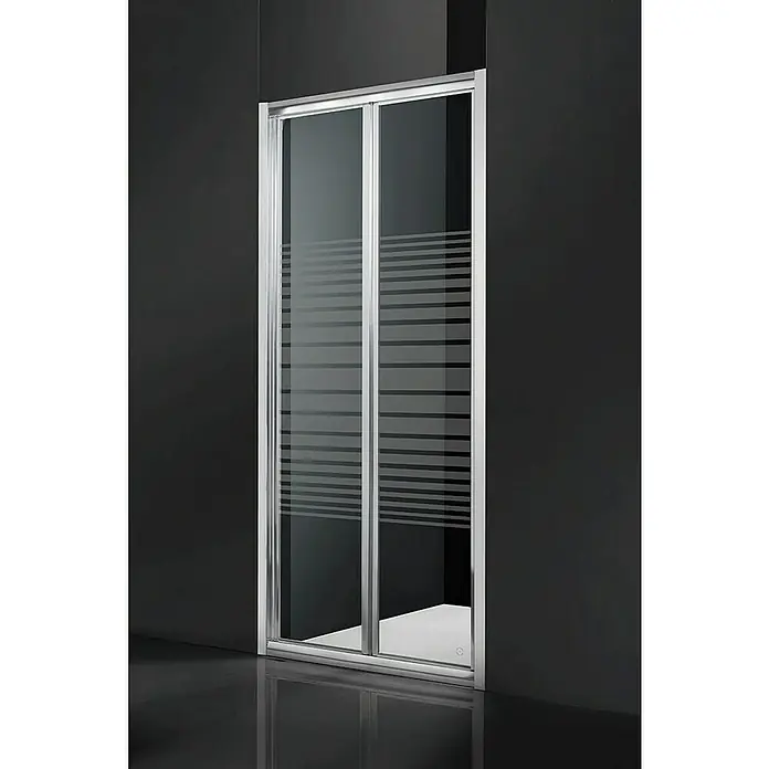 Mampara de ducha frontal Namdrik - An x Al: 70 x 195 cm, Vidrio serigrafiado, Plata - Elegante cabina de ducha con líneas limpias y rayas horizontales para un diseño de baño moderno. La ducha ofrece un aspecto elegante.