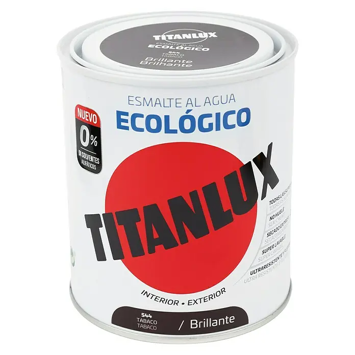 Titanlux Esmalte de color Eco - Tabaco, Brillante, 750 ml, Base de agua - Bote de pintura al agua Titanlux, pintura ecológica, tono tabaco, para interior y exterior.