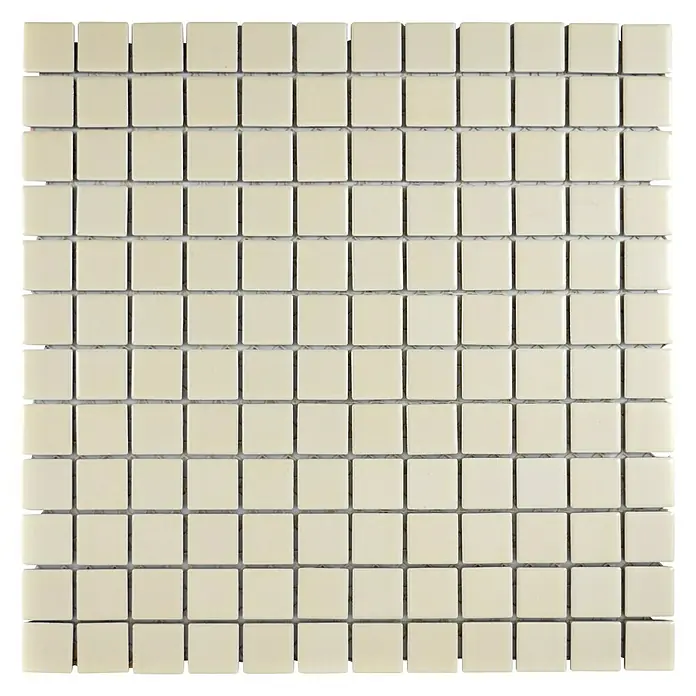 Mosaikfliese Quadrat Uni CG 174 - 29,8 x 29,8 cm, Beige, Matt - Quadratische Mosaikfliesen in Creme mit grauen Fugenlinien für Badezimmer, Küchen und andere Innenräume.