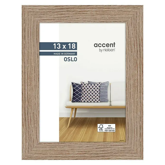 Accent Holzrahmen Oslo - 13 x 18 cm, Eiche - Holzfarbener Bilderrahmen „Accent by Nielsen Oslo“ für Fotos im Format 13 x 18 cm, hergestellt in Deutschland.