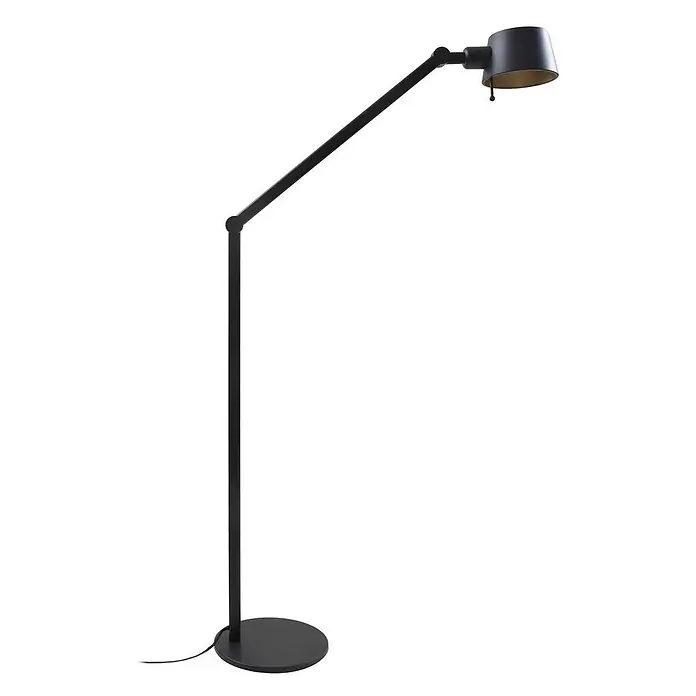 Lucande Stehleuchte Silka - schwarz, schwarz, E27 - Schwarze verstellbare Stehlampe mit goldfarbener Innenschirmung und rundem Fuß.