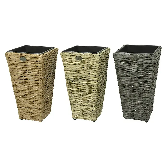 Maceta para planta Oporto - Materiales naturales, Colores surtidos - Tres jardineras cuadradas de mimbre en diferentes colores añaden un toque rústico.