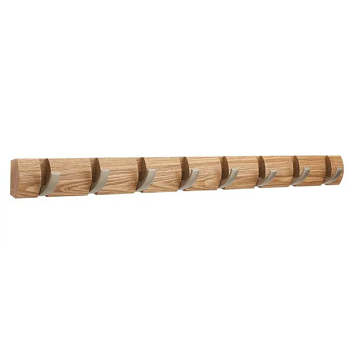 Umbra Garderobenleiste Flip - L x B x H: 81,3 x 2,5 x 7,6 cm, Anzahl Haken: 8 Stk., Natur - Wandgarderobe mit Haken aus Holz mit acht Kleiderhaken, ideal für Jacken, Hüte und Accessoires. Das Holzdesign verleiht jedem Raum einen rustikalen Touch.