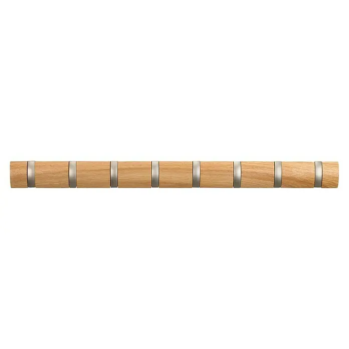 Umbra Garderobenleiste Flip - L x B x H: 81,3 x 2,5 x 7,6 cm, Anzahl Haken: 8 Stk., Natur - Holztablett mit Metallgriffen: Ein robustes und stilvolles Serviertablett für den täglichen Gebrauch, ideal für Küche oder Esszimmer.