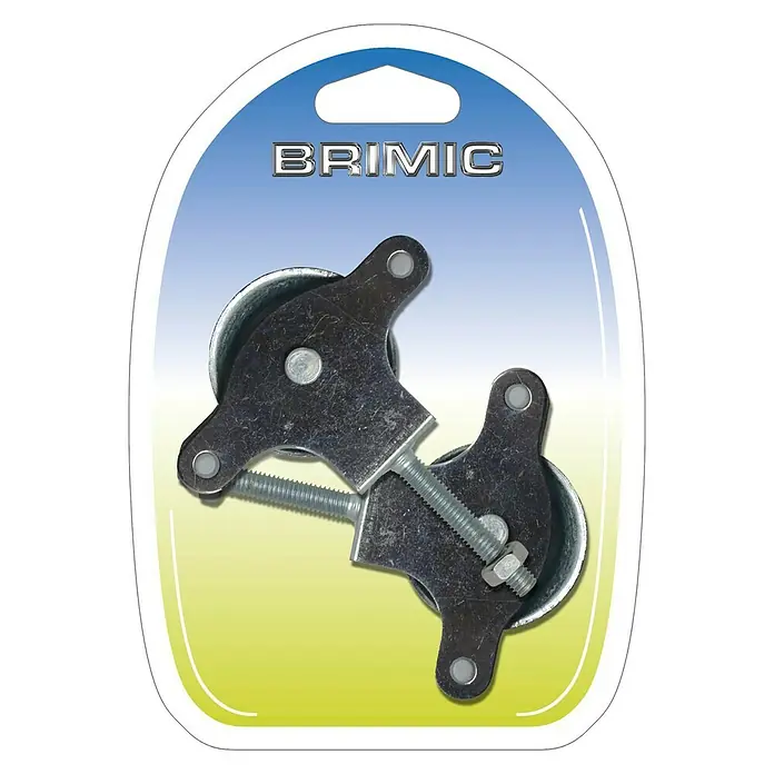 Micel Polea para tender con tuerca - Apto para: Cuerda, 40 mm, Plástico, 2 ud. - Juego de soporte de rodillos Brimic en embalaje. Ideal para fijar rodillos a muebles y equipos para más flexibilidad.
