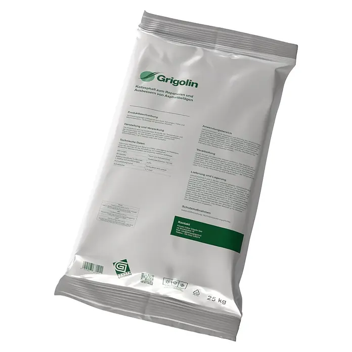 Reparatur-Asphalt - 25 kg - Weißer 25-kg-Sack Grigolin Kaltasphalt zum Reparieren und Ausbessern von Asphaltbelägen.