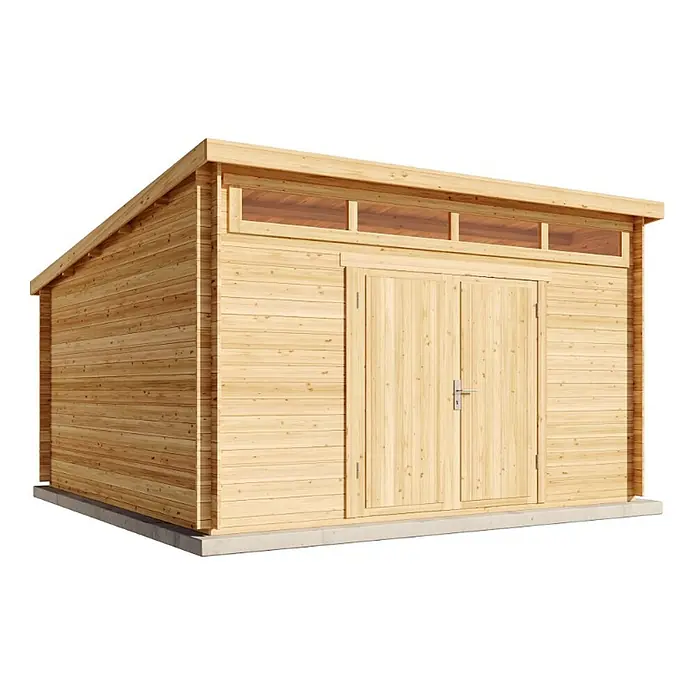 Alpholz Gartenhaus Maria Viva - Außenmaß inkl. Dachüberstand (B x T): 420 x 440 cm, Holz, Pinie - Heller Holzgartenhaus mit Pultdach, Doppeltüren und Oberlichtfenstern.