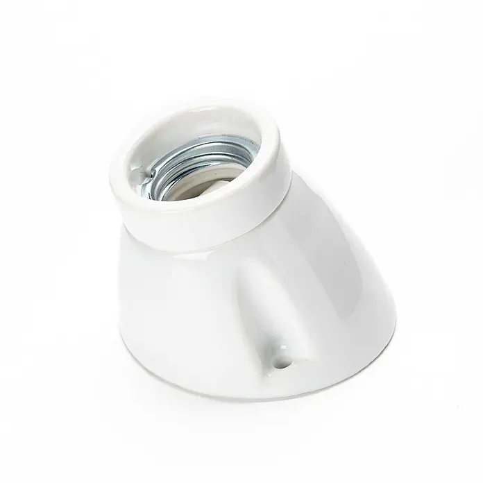 Orion Leuchten Wandleuchte - L x B x H: 7 x 7 x 6 cm, E27 - Weißer, abgewinkelter Keramik-Lampenfassung mit metallischem Schraubgewinde.