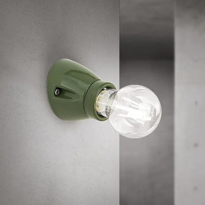 Orion Leuchten Wandleuchte - L x B x H: 7 x 7 x 6 cm, E27 - Grüne Keramik-Wandleuchte mit klarer LED-Glühbirne.