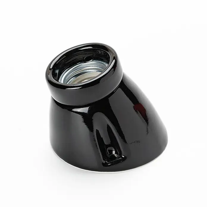 Orion Leuchten Wandleuchte - L x B x H: 7 x 7 x 6 cm, E27 - Glänzende schwarze Keramik-Lampenfassung mit metallischem Schraubsockel.