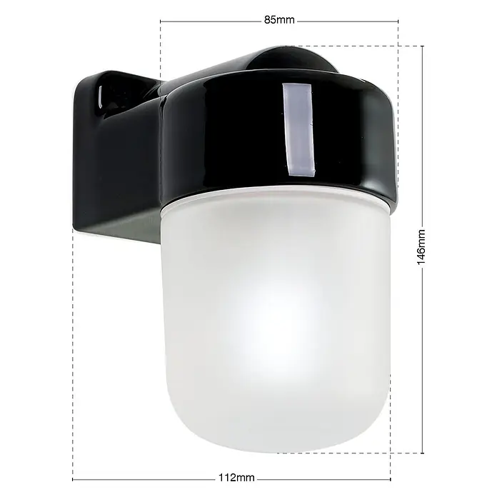 Orion Leuchten Wandleuchte - L x B x H: 11,2 x 8,5 x 14,6 cm, E27 - Schwarze Außenwandleuchte mit elegantem Gehäuse und mattweißer Abdeckung.