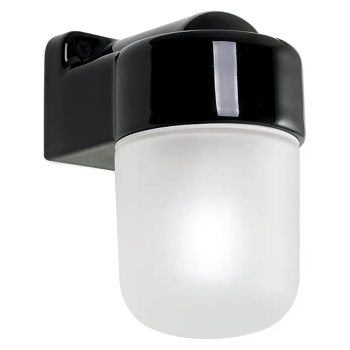 Orion Leuchten Wandleuchte - L x B x H: 11,2 x 8,5 x 14,6 cm, E27 - Schwarze Wandaußenleuchte mit mattiertem zylindrischem Diffusor.