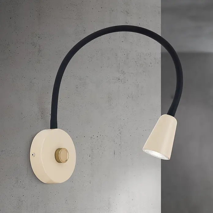 Orion Leuchten Wandleuchte - L x B x H: 20 x 20 x 55 cm, GU10 - Cremefarbene Wandleuchte mit dunklem Flexarm und goldenem Knopf, leuchtend.