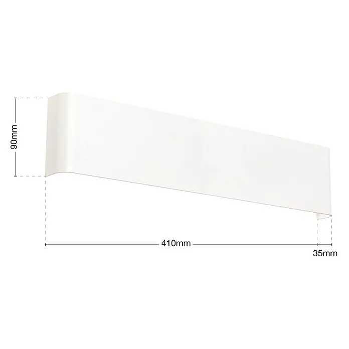 Orion Leuchten LED-Wandleuchte - L x B x H: 3,5 x 41 x 9 cm - Weiße, rechteckige Wandleuchte, 410mm lang, 90mm hoch, 35mm tief, mit gebogenem Profil.