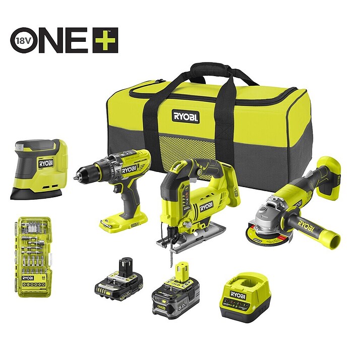 Ryobi ONE+ Machineset R18CK4F-252S (Incl. 2 accu's, lader en accessoires) | BAUHAUS