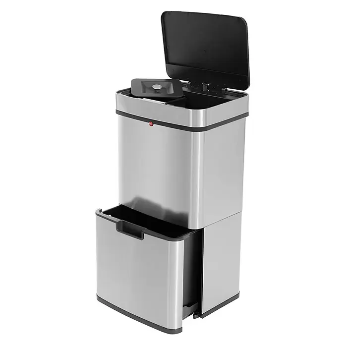 Hailo Mülltrennsystem Öko Vario XL - 54 l, Edelstahl, Edelstahl - Edelstahl-Mülleimer mit Sensor und separatem Recycling-Fach für eine mühelose Abfalltrennung in Ihrem Haushalt.