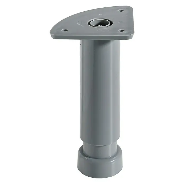 Hettich Sockelverstellfuß - Verstellbar: 130 mm - 180 mm, Durchmesser: 32 mm, Traglast: 30 kg, Grau - Graues, verstellbares Möbelfuß aus Kunststoff, ideal zum Ausgleichen von Unebenheiten und zur Anpassung der Möbelhöhe.