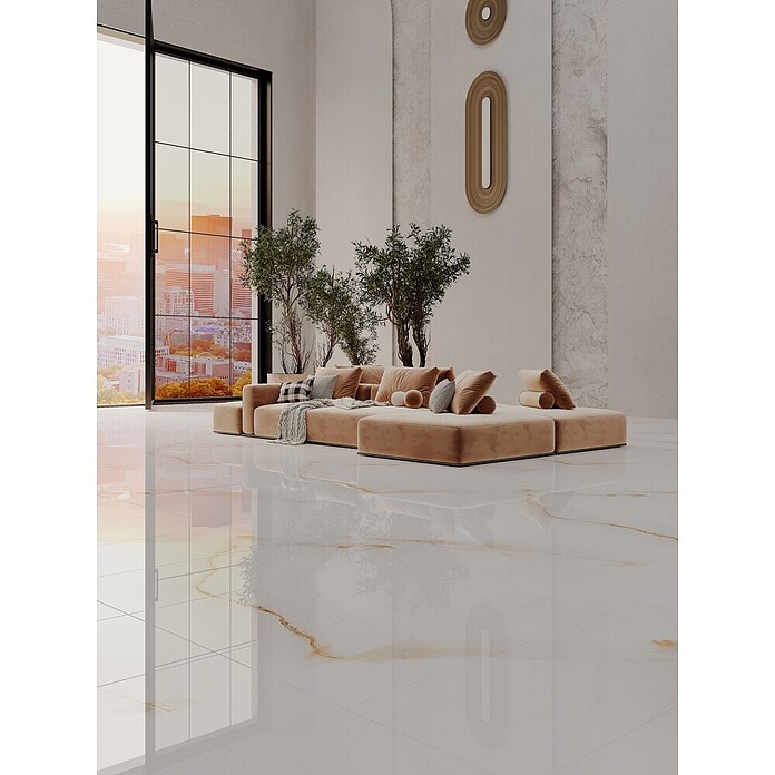 Feinsteinzeugfliese Alabaster Sky (120 x 60 cm, Weiß/Kupfer/Gold, Glänzend) | BAUHAUS