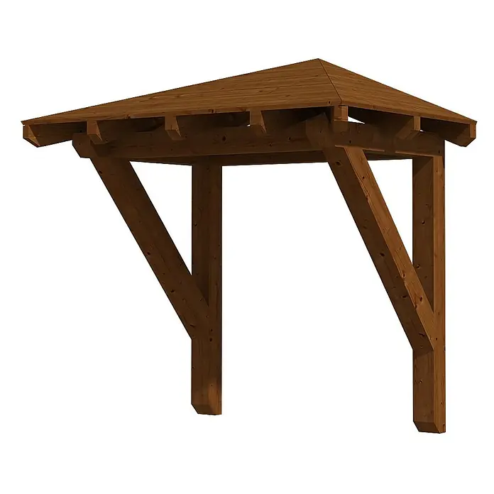 SKAN HOLZ Walmvordach Wesel 1 - 188 x 126 x 161 cm - Dunkelbraune Holzpergola mit Walmdach, getragen von zwei Pfosten und diagonalen Streben.