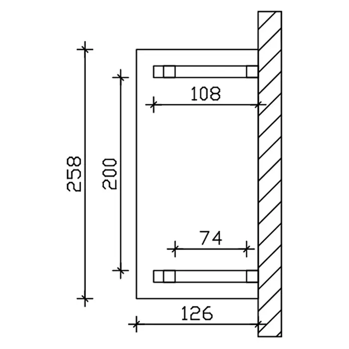 SKAN HOLZ Walmvordach Wismar 4 - 258 x 126 x 264 cm - Wandmontiertes Konsolensystem mit zwei internen Stützen, Maße 258x126mm, Stütztiefen innen 108mm und 74mm.