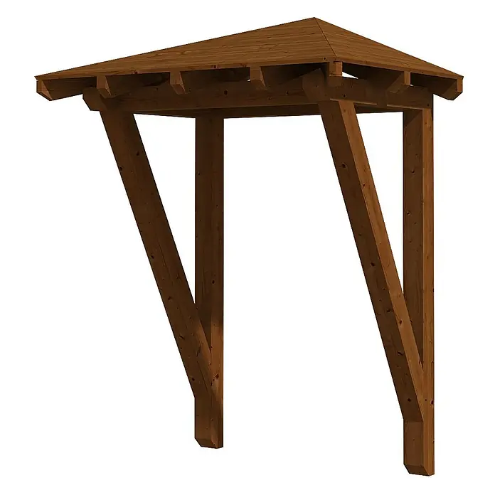 SKAN HOLZ Walmvordach Wesel 2 - 188 x 126 x 249 cm - Dunkelbraunes Holz-Eingangsbaldachin mit Pyramiden-Dach und schrägen Stützpfosten.