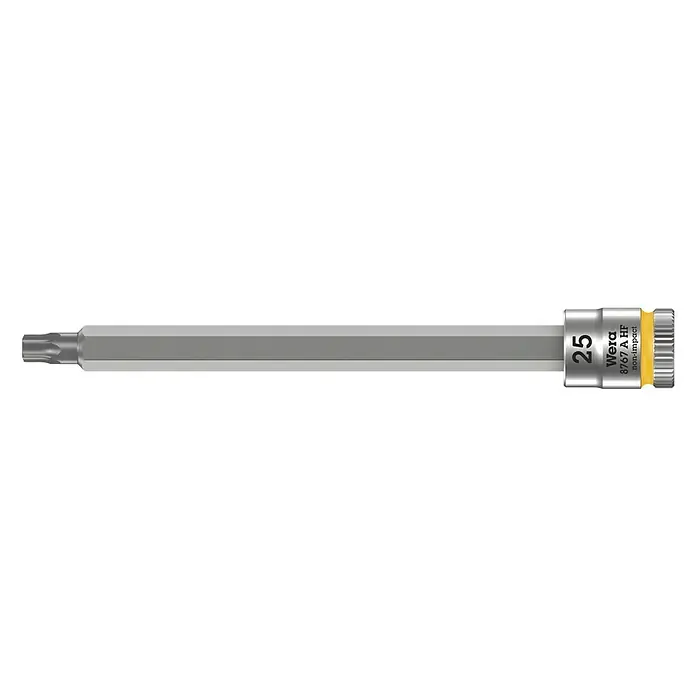 Wera Steckschlüsseleinsatz 8767 A HF - 25 mm, ¼″, Länge: 100 mm - Der Wera 8767 A HF Torx-Bit ist ideal für Schrauben mit Innentorx-Profil. Seine Haltefunktion sorgt für sicheren Halt der Schraube auf dem Werkzeug.