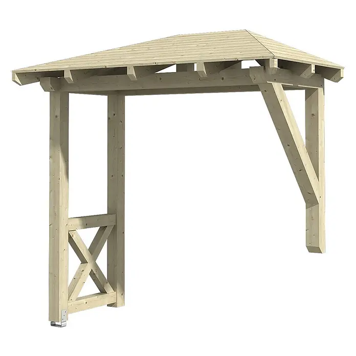 SKAN HOLZ Walmvordach Wismar 3 - 258 x 126 x 264 cm - Helle Holzpergola mit Spitzdach und stabilen Holzstützen, inklusive X-Verstrebung.
