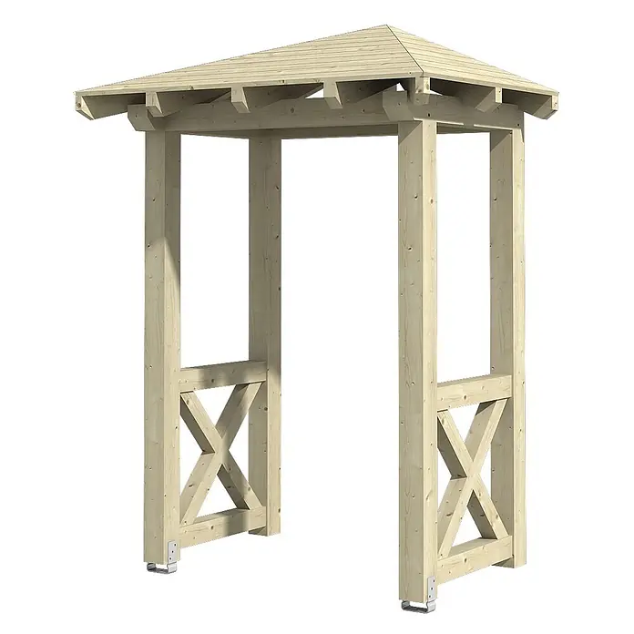 SKAN HOLZ Walmvordach Wesel 4 - 188 x 126 x 264 cm - Heller Holz-Gartenbogen mit Walmdach und X-förmigen unteren Streben.