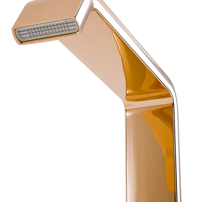 VitrA Suit Waschtischarmatur - Kupfer, Glänzend, Ohne Zugstange, Höhe: 25,7 cm - Moderner goldener Wasserhahn mit flachem, rechteckigem Auslauf.